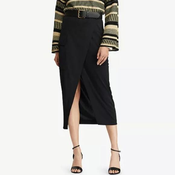 Polo Ralph Lauren Cargo Wrap Skirt Black Pocket Lightweight Size M Minimalist - Picture 1 of 9